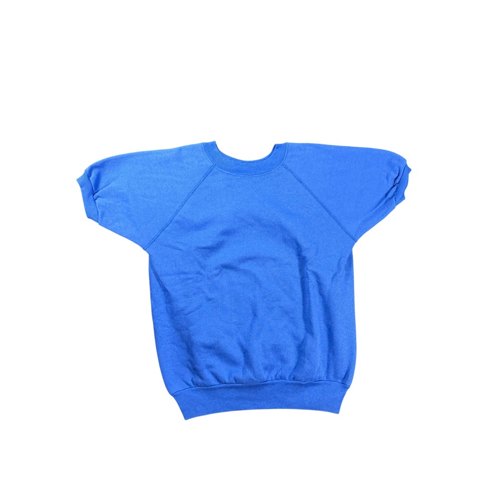 Vintage Short Sleeve Raglan Sweatshirt Blue Faded Crewneck Retro Sportswear